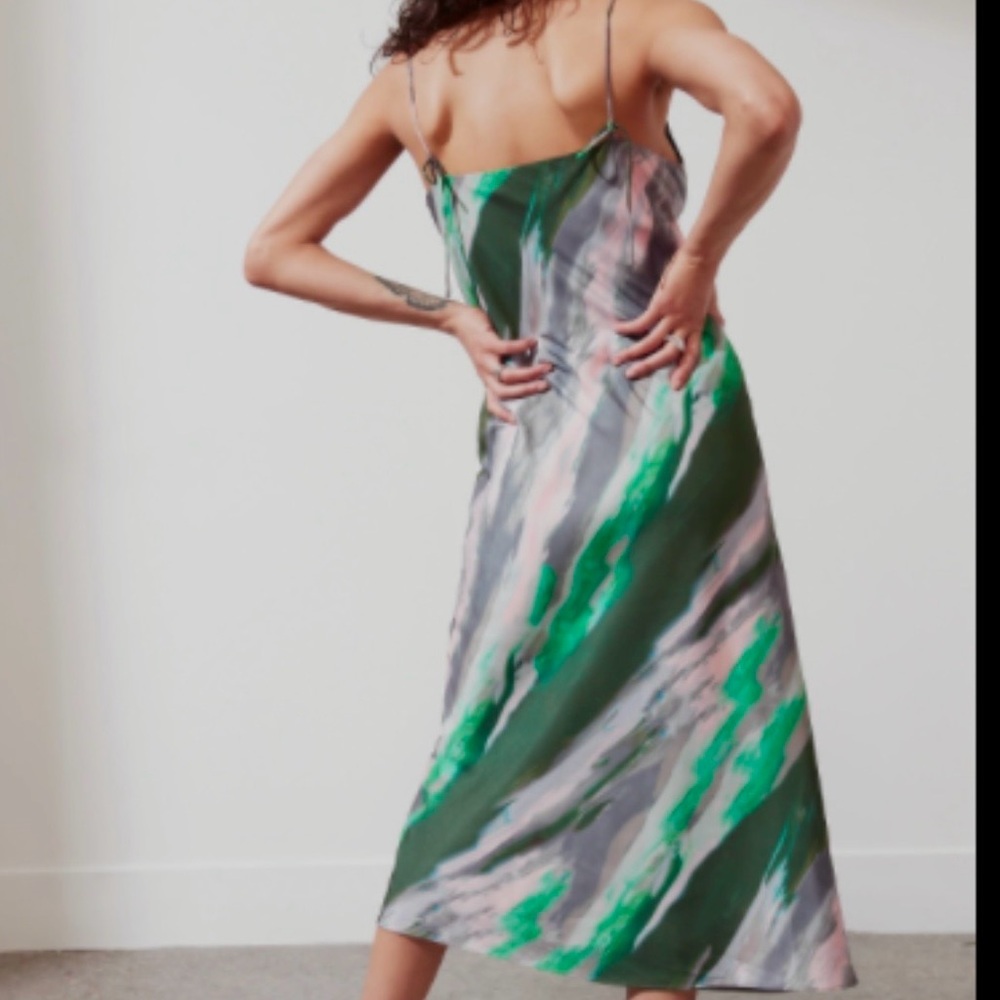 Banana Republic Green and Gray Patterned Square Neck Slip Dress